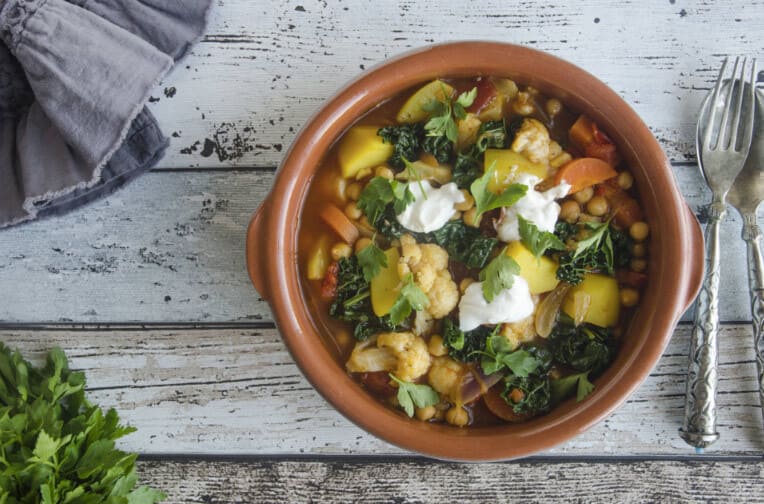 Eggplant tajine with apricots and chickpeas